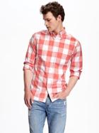 Old Navy Slim Fit Heathered Plaid Shirt For Men - Pink Buffalo
