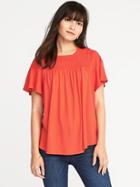 Old Navy Womens Relaxed Smocked-yoke Jersey Top For Women Longstocking Red Size Xl