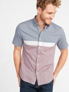 Old Navy Mens Slim-fit Built-in Flex Color-block Everyday Shirt Dark Red Size S