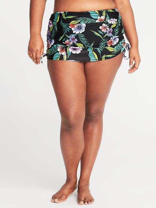 Old Navy Womens Smooth & Slim Side-tie Plus-size Swim Skirt Black Floral Size 3x