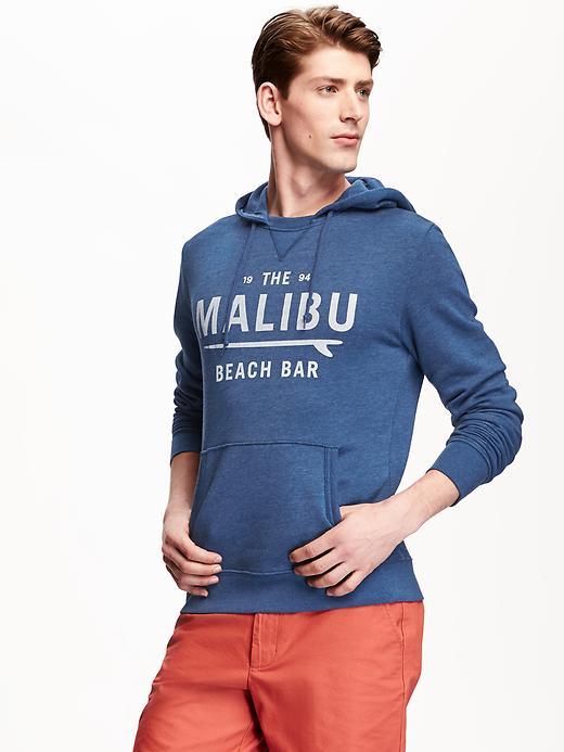 Old Navy Surf Graphic Pullover Fleece Hoodie For Men - Washed Blue