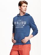Old Navy Surf Graphic Pullover Fleece Hoodie For Men - Washed Blue