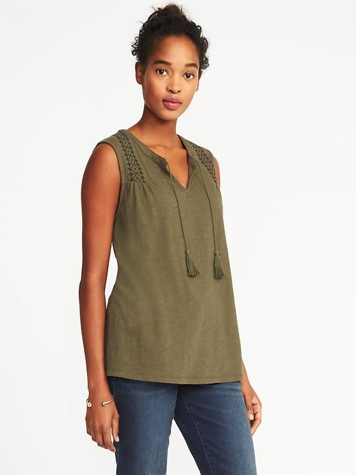 Old Navy Womens Relaxed Tassel-tie Sleeveless Top For Women Hunter Pines Size S