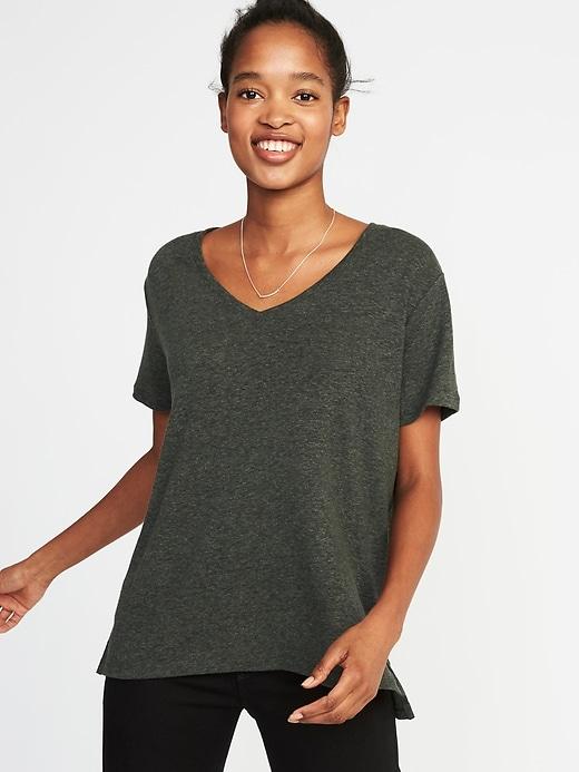 Old Navy Womens Linen-blend Boyfriend V-neck Tee For Women I Think Olive Size Xs