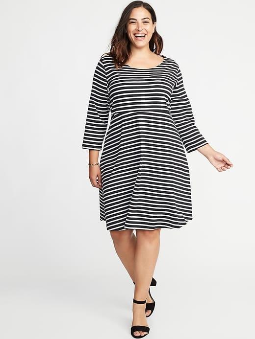 Old Navy Womens Fit & Flare Plus-size Scoop-neck Dress Black/white Stripe Size 2x