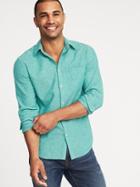Old Navy Mens Regular-fit Linen-blend Shirt For Men Thermal Teal Size Xxxl