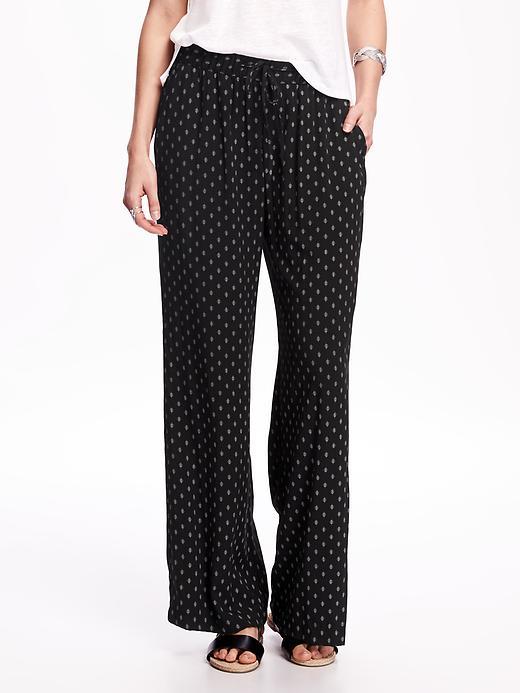 Old Navy Mid Rise Soft Wide Leg Pants For Women - Black Print