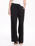 Old Navy Mid Rise Soft Wide Leg Pants For Women - Black Print