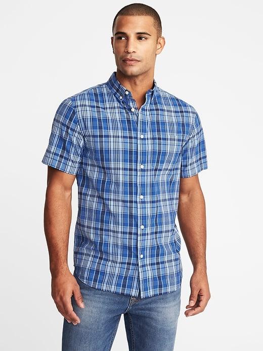 Old Navy Mens Slim-fit Built-in Flex Classic Shirt For Men Blue Plaid Size M