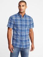 Old Navy Mens Slim-fit Built-in Flex Classic Shirt For Men Blue Plaid Size M