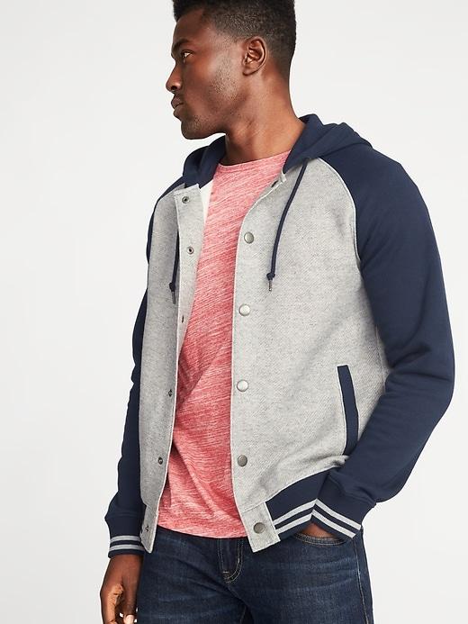 Old Navy Mens Hooded Varsity-style Bomber Jacket For Men Navy/heather Gray Size S