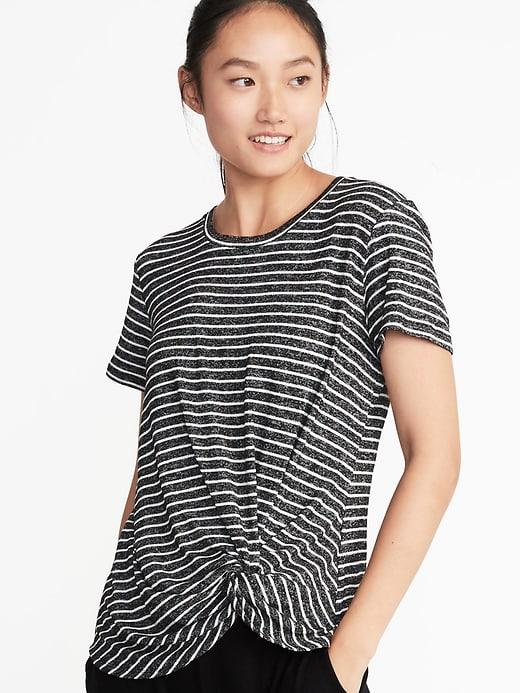 Old Navy Womens Plush-knit Knotted-hem Sleep Tee For Women Charcoal Stripe Size M