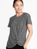 Old Navy Womens Plush-knit Knotted-hem Sleep Tee For Women Charcoal Stripe Size M