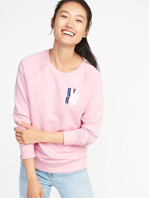 Old Navy Womens Relaxed Graphic Crew-neck Sweatshirt For Women Peace Hand Sign Size M