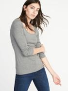 Old Navy Womens Slim-fit Square-neck Tee For Women Light Heather Gray Size Xl