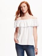 Old Navy Lace Trim Off Shoulder Top For Women - Cream