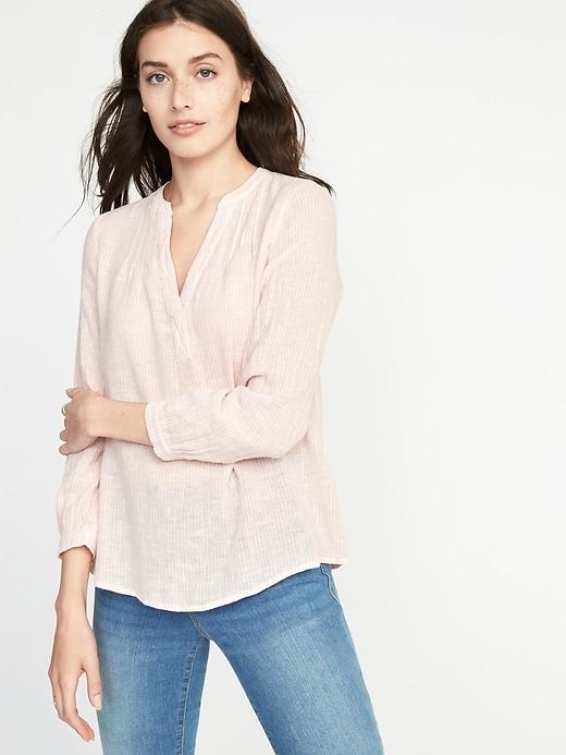 Old Navy Womens Relaxed Linen-blend Striped Top For Women Pink/white Stripe Size M