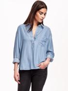 Old Navy Boyfriend Tencel Chambray Shirt For Women - Ocean Blue