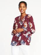 Old Navy Womens Pintuck Lace-yoke Swing Top For Women Burgundy Floral Size Xs