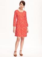 Old Navy Printed Waisted Swing Dress For Women - Red Print