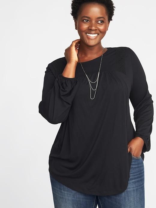 Old Navy Womens Crochet-lace Plus-size Jersey Top Black Size 1x