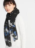 Old Navy Womens Printed Gauze Scarf For Women Black Floral Size One Size