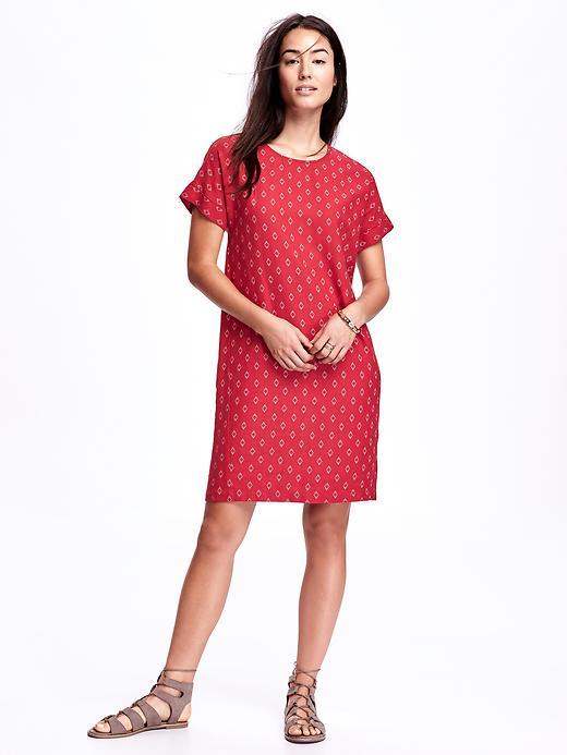 Old Navy Printed Linen Blend Shift Dress For Women - Red Print