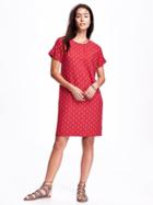 Old Navy Printed Linen Blend Shift Dress For Women - Red Print