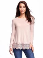 Old Navy Relaxed Lace Trim Top For Women - Pinky Promise