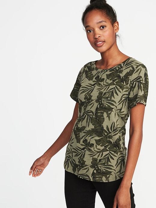 Old Navy Womens Everywear Slub-knit Tee For Women Green Floral Size S
