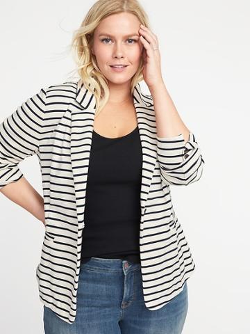 Old Navy Womens Plus-size Striped Ponte-knit Blazer Creme De La Creme Size 4x