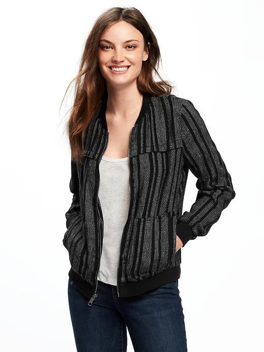 Old Navy Striped Linen Blend Bomber Jacket For Women - O.n. New Black Stripe