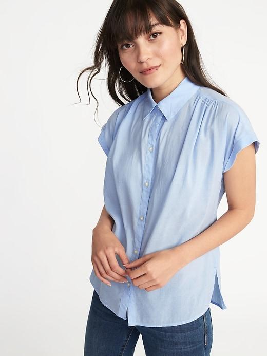 Old Navy Womens Relaxed Lightweight Cap-sleeve Shirt For Women Light Blue Size L