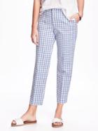 Old Navy Relaxed Mid Rise Harper Trousers For Women - Blue Plaid