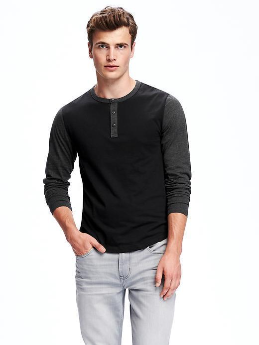 Old Navy Color Block Henley Tee For Men - Medium Gray Heather