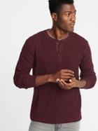 Old Navy Mens Chunky-textured Thermal-knit Henley For Men Red Wine Vinegar Size Xs