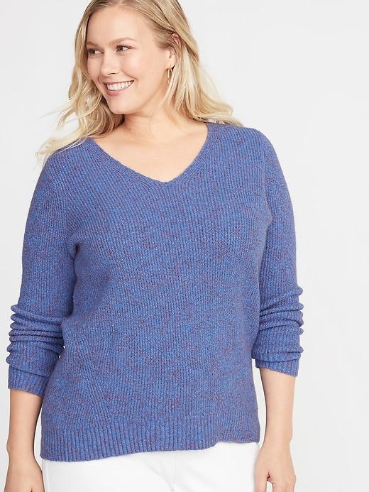 Plus-size Marled V-neck Sweater