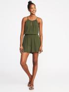 Old Navy Womens Waist-defined Sleeveless Keyhole Romper For Women Matcha Green Size S
