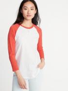 Slub-knit Color-blocked Raglan-sleeve Tee For Women