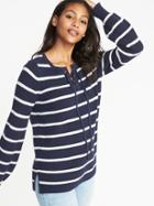 Old Navy Womens Lace-up Sweater For Women Navy Stripe Size Xl