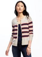 Old Navy Classic Button Front Striped Cardi For Women - Oatmeal Stripe