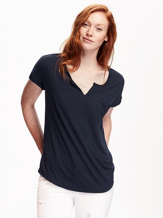 Old Navy Lightweight Split Neck Tee For Women - In The Navy