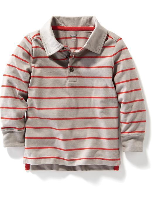 Old Navy Long Sleeved Striped Polo Size 12-18 M - Heather Grey
