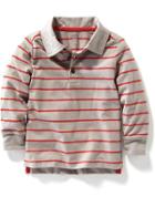 Old Navy Long Sleeved Striped Polo Size 12-18 M - Heather Grey