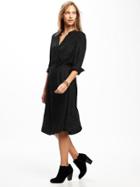 Old Navy Split Neck Crepe Shirt Dress For Women - Black