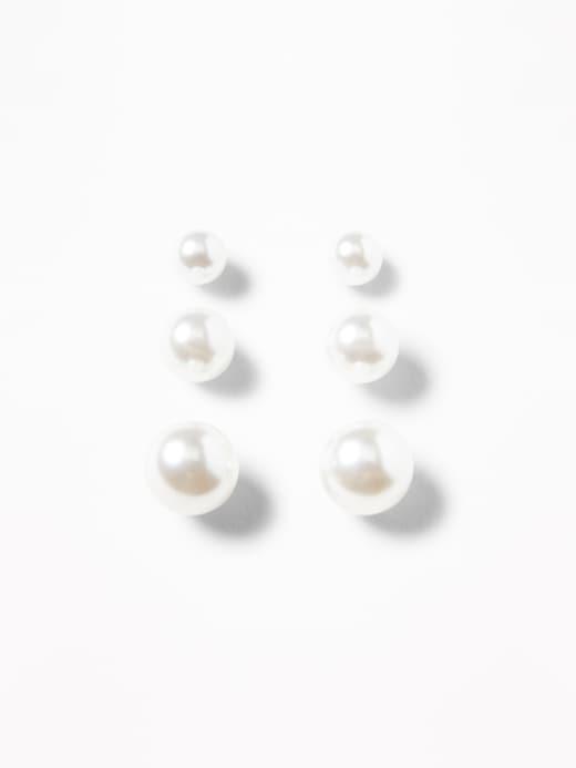 Old Navy Womens Pearlized-stud Earring 3-pair Set For Women Pearl Size One Size