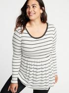 Old Navy Womens Luxe Plush-knit Peplum-hem Plus-size Tee Black White Stripe Size 1x
