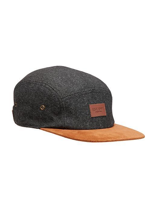 Old Navy Five Panel Hat - Green Herringbone