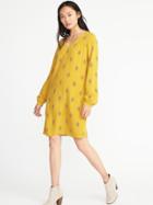 Old Navy Womens Smocked-yoke V-neck Shift Dress For Women Yellow Print Size Xxl