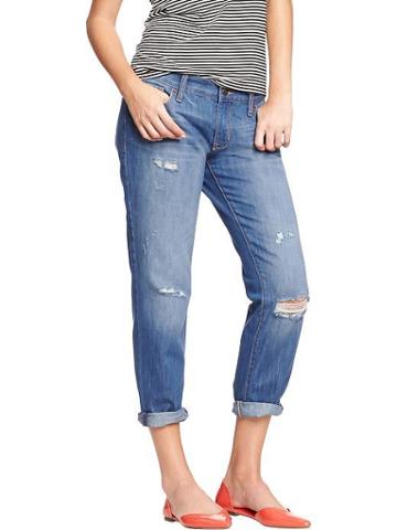 Old Navy Old Navy Womens The Boyfriend Distressed Jeans - Passion